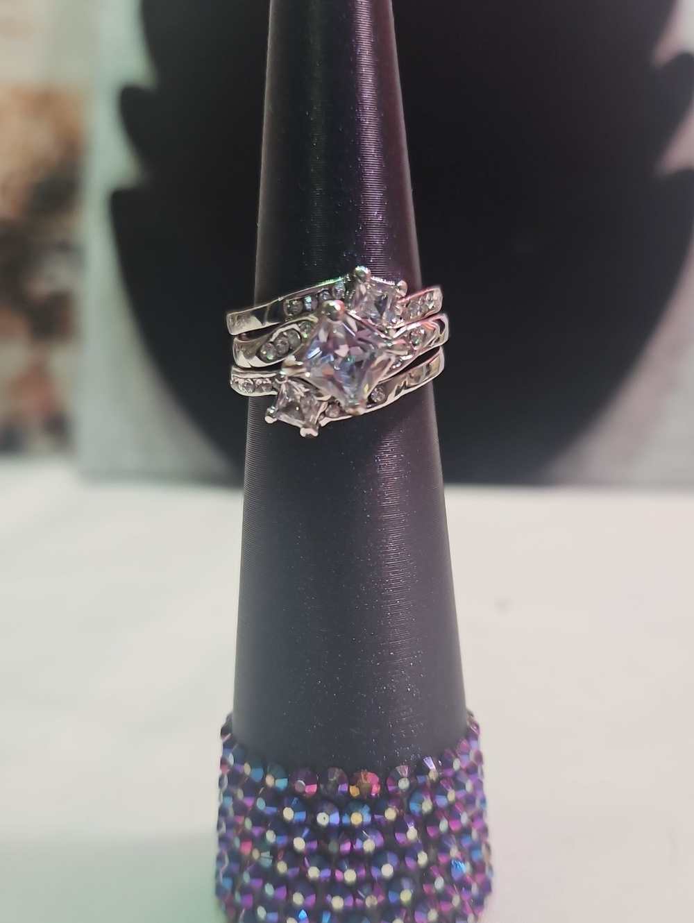 Silver Tone Clear Cubic Zirconia Bridal Ring Set - Clear